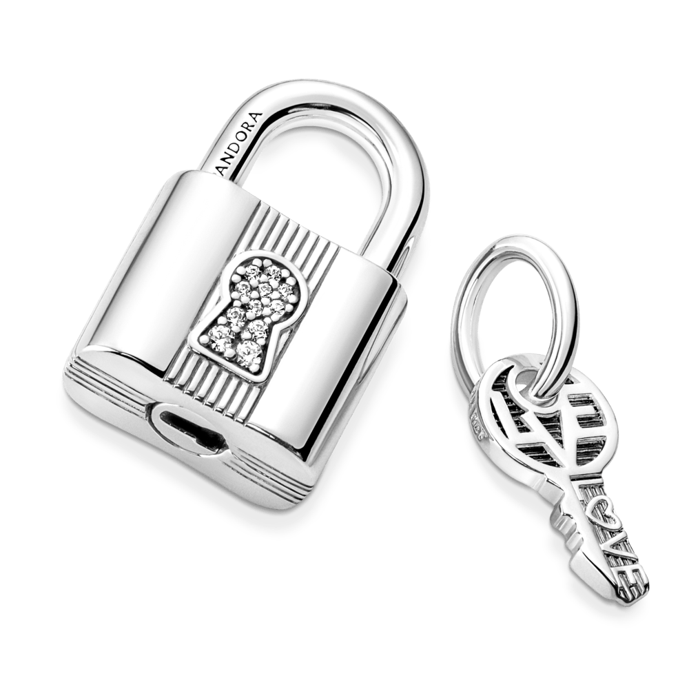 Charm Plata 925 - Colgante Candado Y Llave