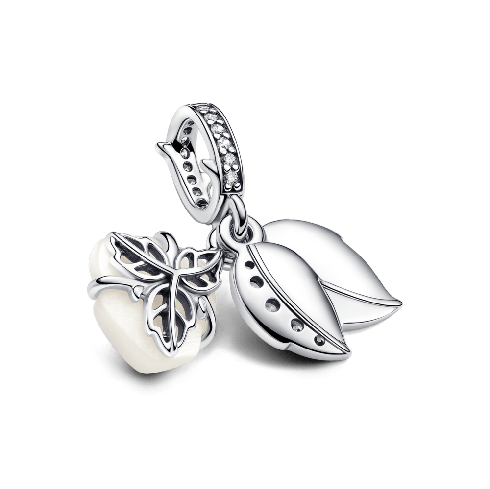 Charm Plata 925 - Colgante Doble Rosa Blanca Floreciendo