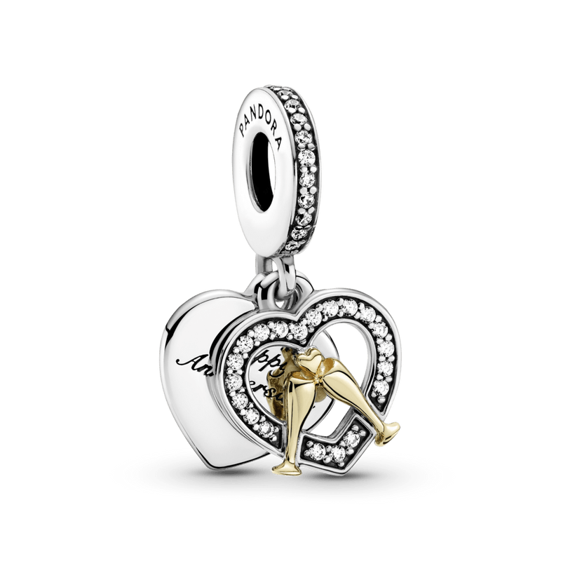 Charm Plata 925 - Colgante Feliz Aniversario En Dos Tonos