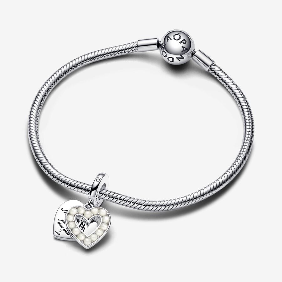 Charm Plata 925 - Colgante Pandora Doble Corazón Blanco "Mom for all that you do"