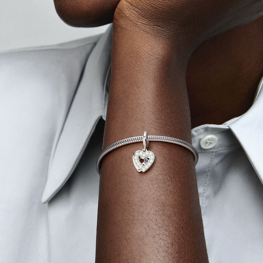 Charm Plata 925 - Colgante Pandora Doble Corazón Blanco "Mom for all that you do"