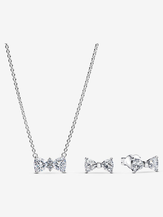 SET DE COLLAR + ARETES EN PLATA 925 - MOÑO DE ZIRCONIA