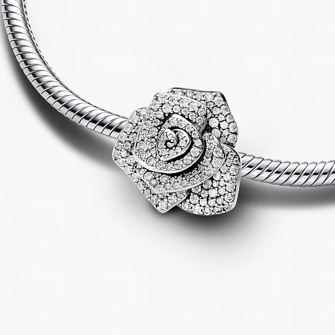 Charm Plata 925 - extragrande Rosa brillante en flor