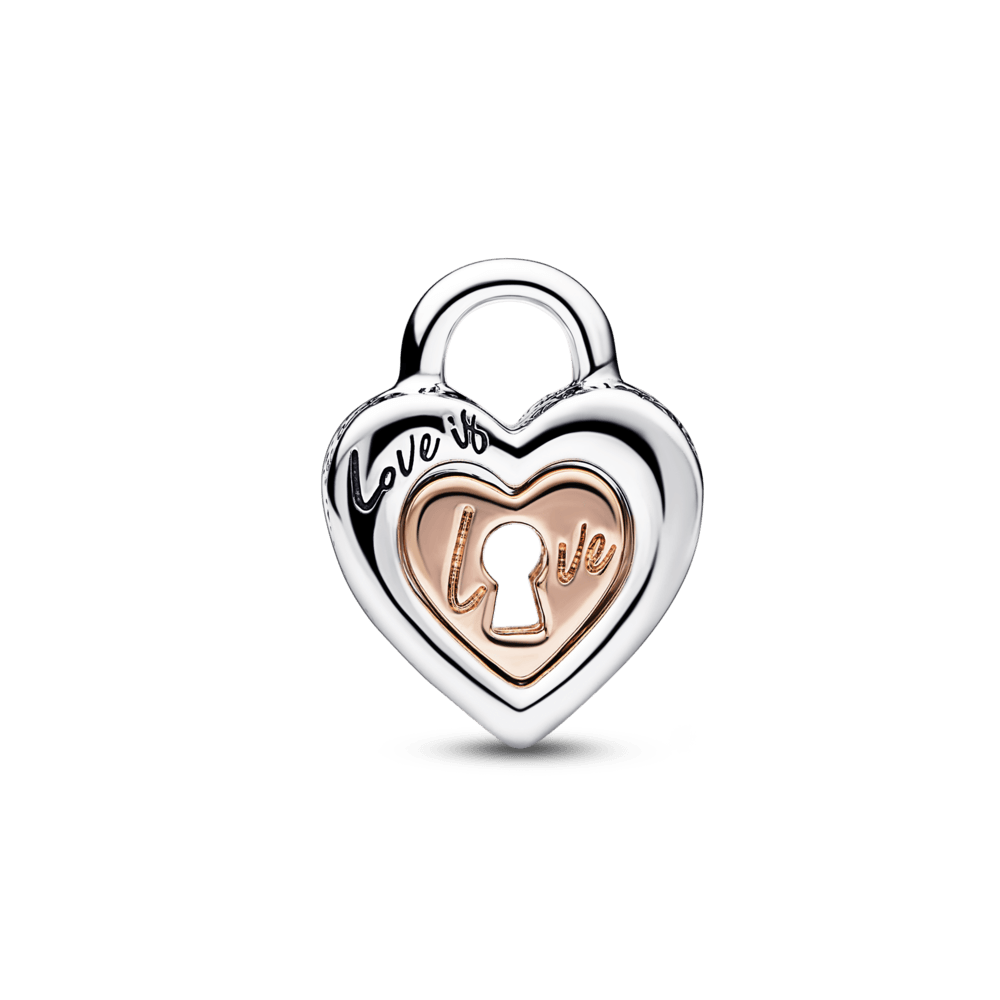 Charm Plata 925 - Corazón dividido de dos tonos con candado