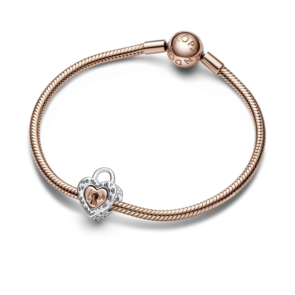 Charm Plata 925 - Corazón dividido de dos tonos con candado