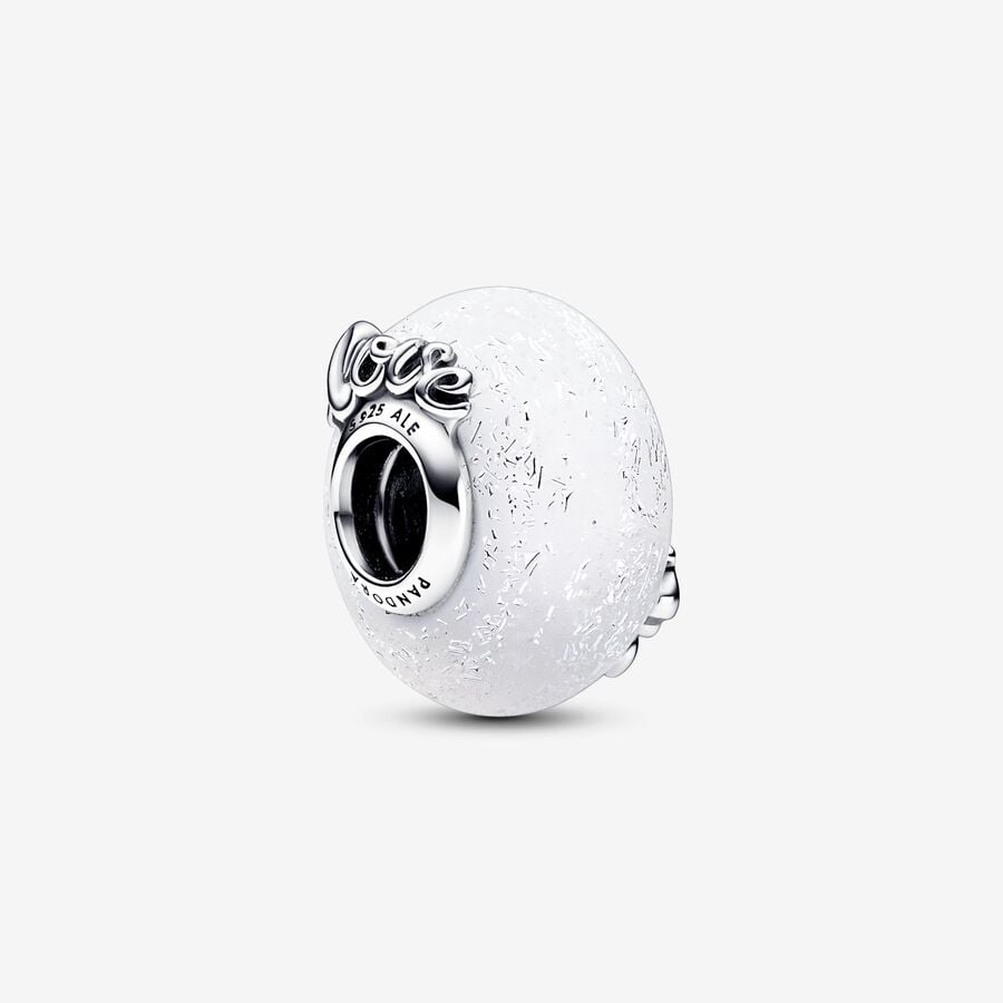 Charm Plata 925 - separador murano blanco "love mom"