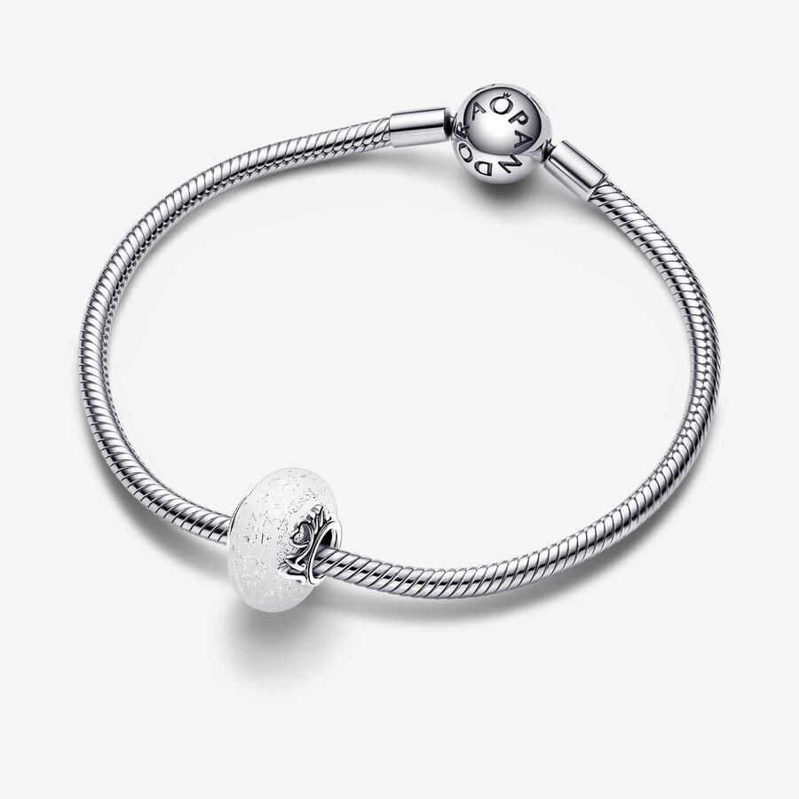 Charm Plata 925 - separador murano blanco "love mom"