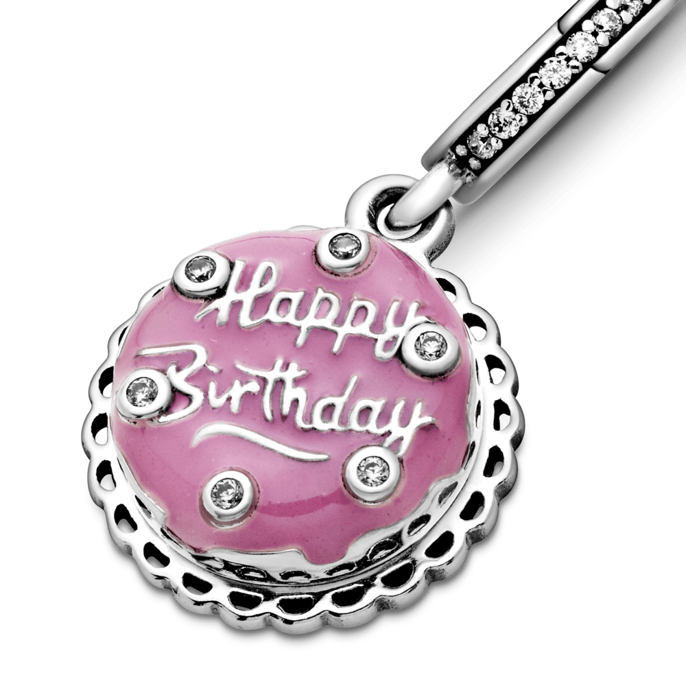 Charm Plata 925 - colgante Pastel de cumpleaños rosa
