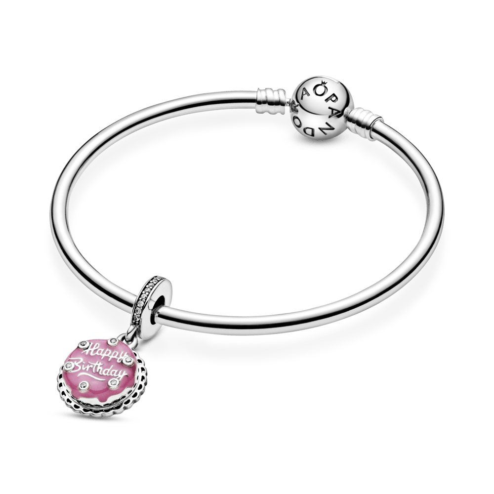 Charm Plata 925 - colgante Pastel de cumpleaños rosa