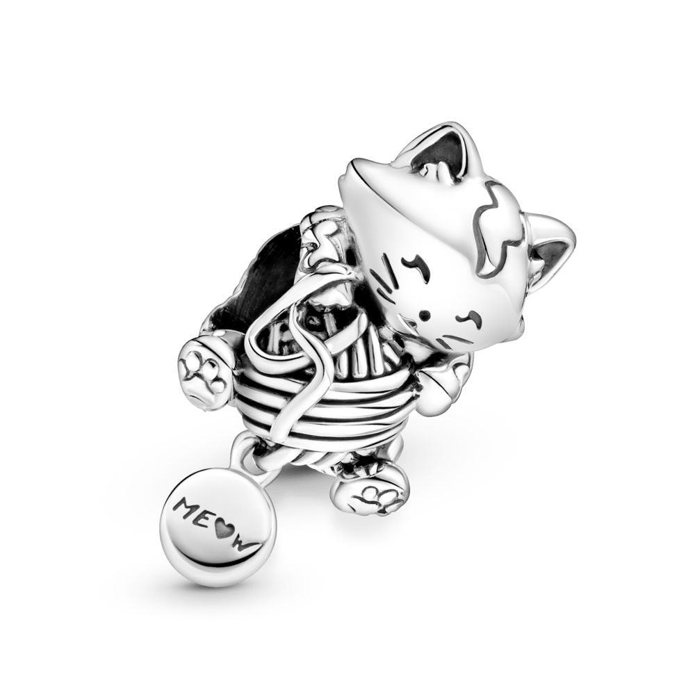 Charm Plata 925 - Gatito Y Bola De Estambre