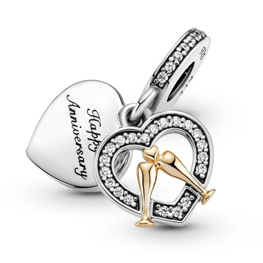Charm Plata 925 - Colgante Feliz Aniversario En Dos Tonos
