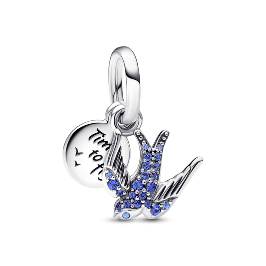 Charm Plata 925 - Colgante Doble Golondrina Brillante