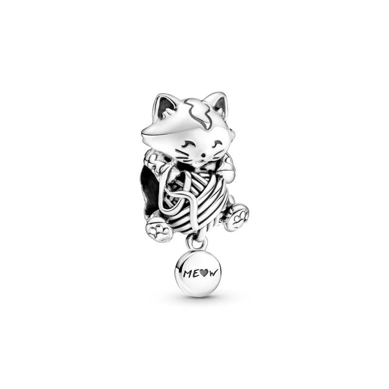 Charm Plata 925 - Gatito Y Bola De Estambre