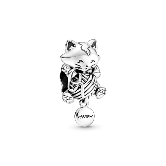 Charm Plata 925 - Gatito Y Bola De Estambre