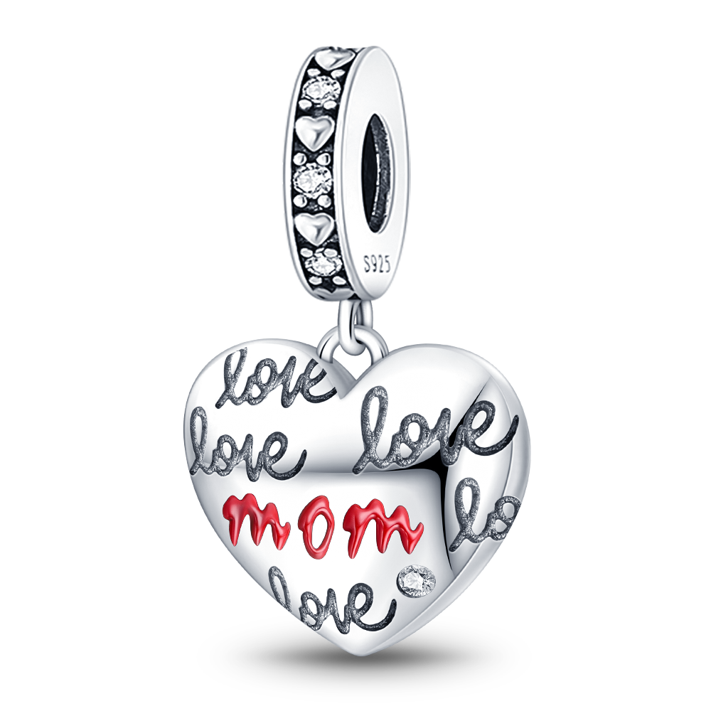 Charm Plata 925 -  Corazón "Love Mom"