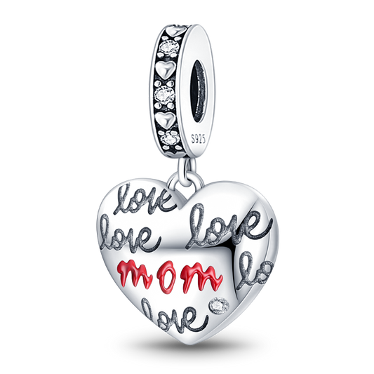 Charm Plata 925 -  Corazón "Love Mom"