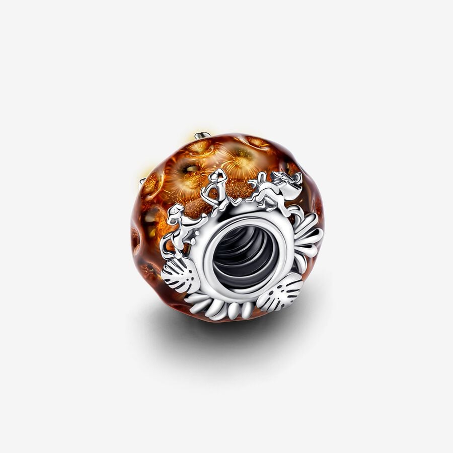 Charm Plata 925 - Redondo Naranja Murano Timon Y Pumba
