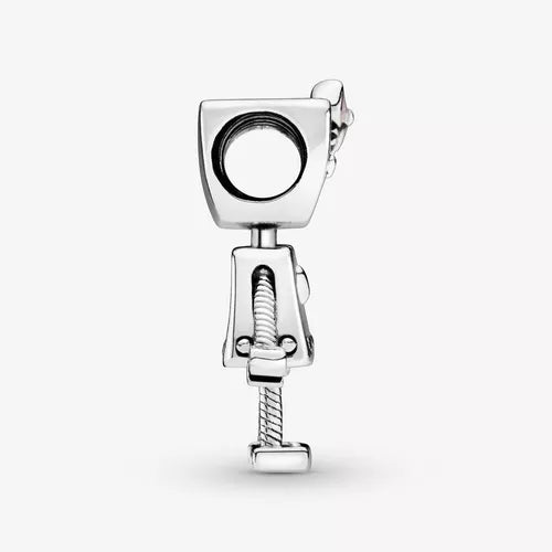 Charm Plata 925 - Robot Con Moño Rosa