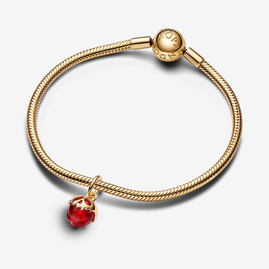 Charm Plata 925 - Manzana Detalles En Dorado