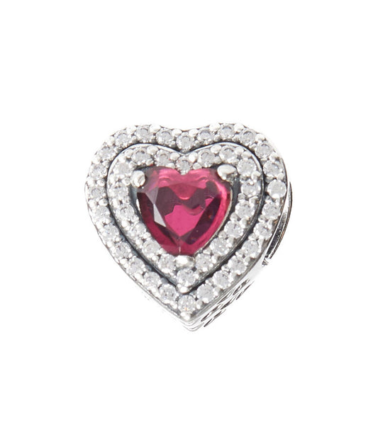 Charm Plata 925 - corazón con cristal rojo