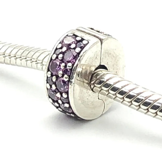 Charm Plata 925 - Clip De Seguridad Cristales Rosas