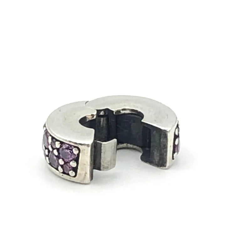 Charm Plata 925 - Clip De Seguridad Cristales Rosas