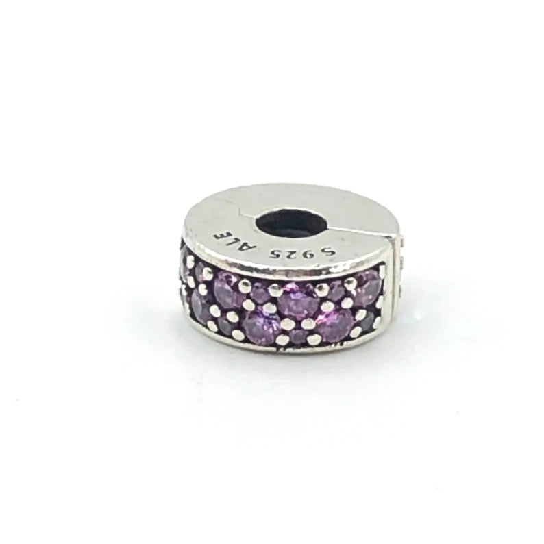 Charm Plata 925 - Clip De Seguridad Cristales Rosas