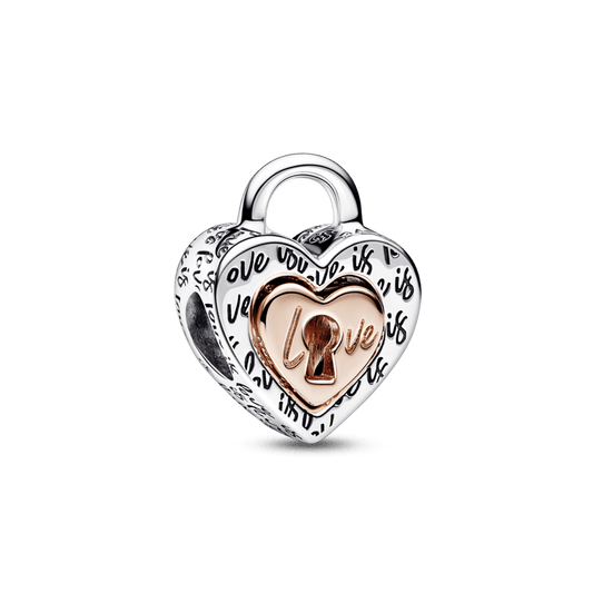 Charm Plata 925 - Corazón dividido de dos tonos con candado