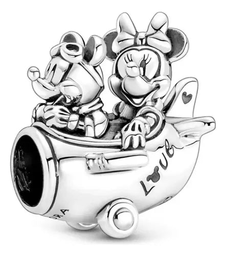 Charm Plata 925 - Avión Mickey y Minnie Mouse de Disney