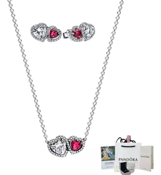 SET DE COLLAR + ARETES EN PLATA 925 - CORAZONES DÚO