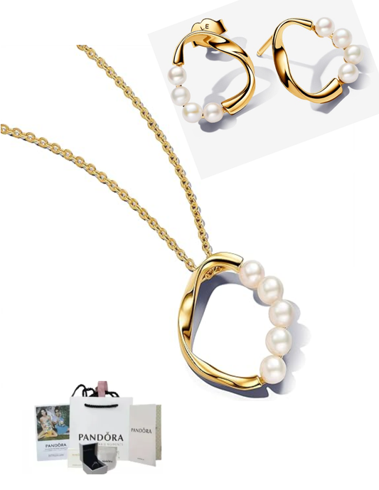 SET DE COLLAR + ARETES EN PLATA 925 - COLLAR CÍRCULO FORMA ORGÁNICA EN PAVÉ